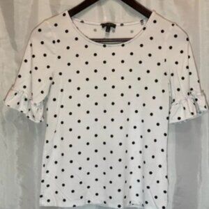 Talbots Petites White Polka Dot Ruffle Sleeve Top Size P